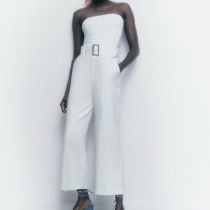 Zara Gold Buckle Belted Cropped Pants NWOT